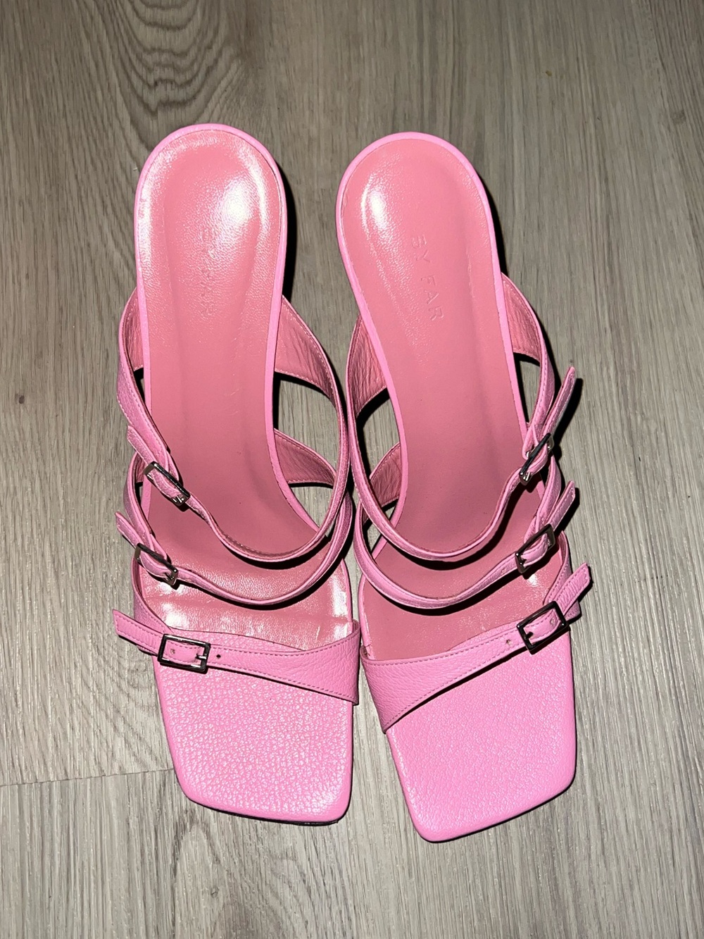 BY FAR Pink Strappy Square Toe Heels EU 41 US 10 Minimalist Sandals w Box